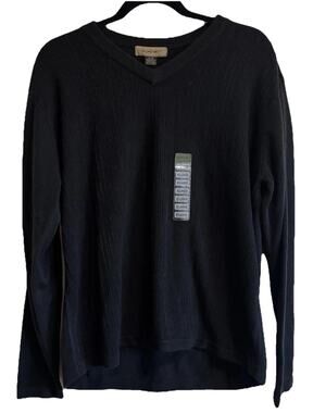Axist Men's Size XL Black Tight Cable Knit V-Neck Sweater NWT Timeless Classic